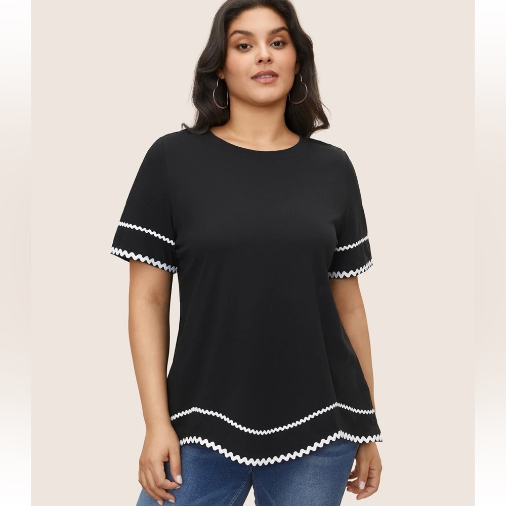 BloomChic Plus Size 3XL Cotton Contrast Trim Round Neck T-shirt us22-24